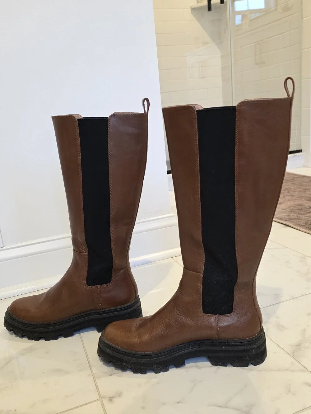 Madewell The Poppy Tall Lugsole Boots in brown leather 7.5 - Picture 4 of 9